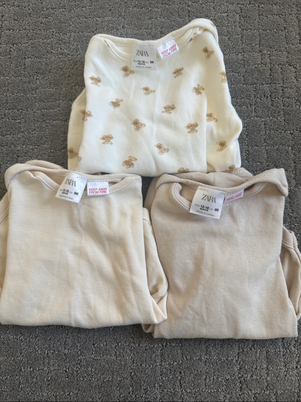 Zara Kids Cream Long-Sleeve Tops with Tiny Brown Teddy Print